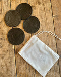 Vintage Laurel Wreath Leather Coaster Set - SALE