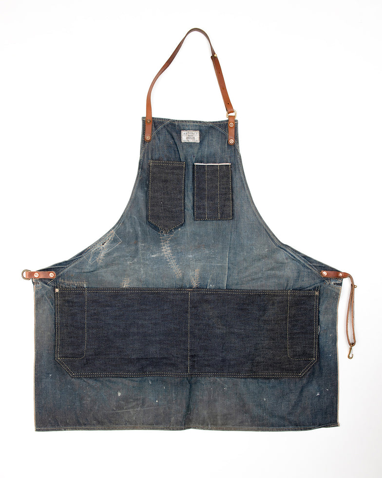 Restored Denim Apron w/ Darned Holes & Replaced Pockets