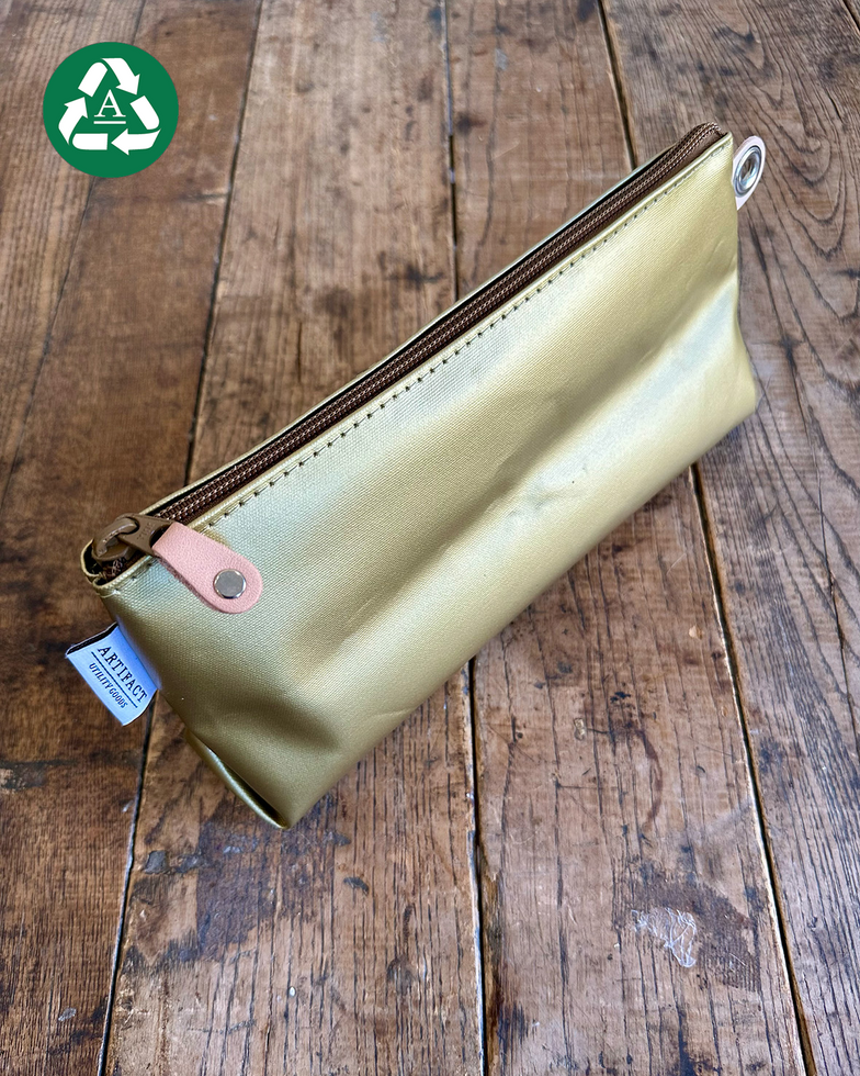 Zip Pouch in Upcycled Vintage Awning - Gold