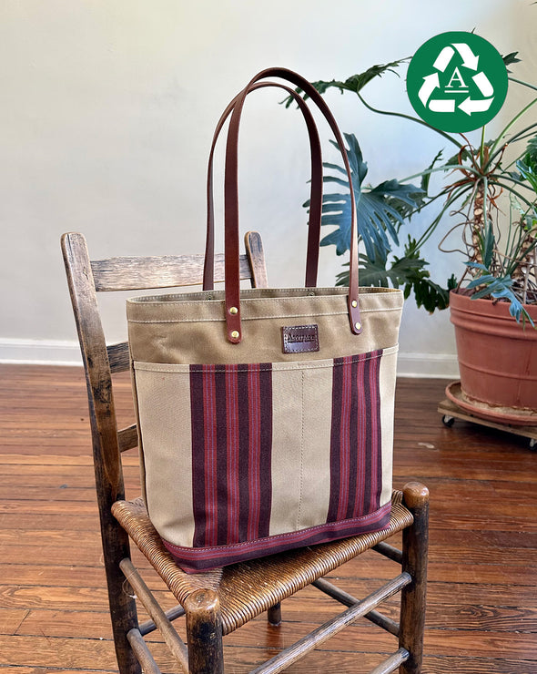 Striped tote cheap bag with zipper