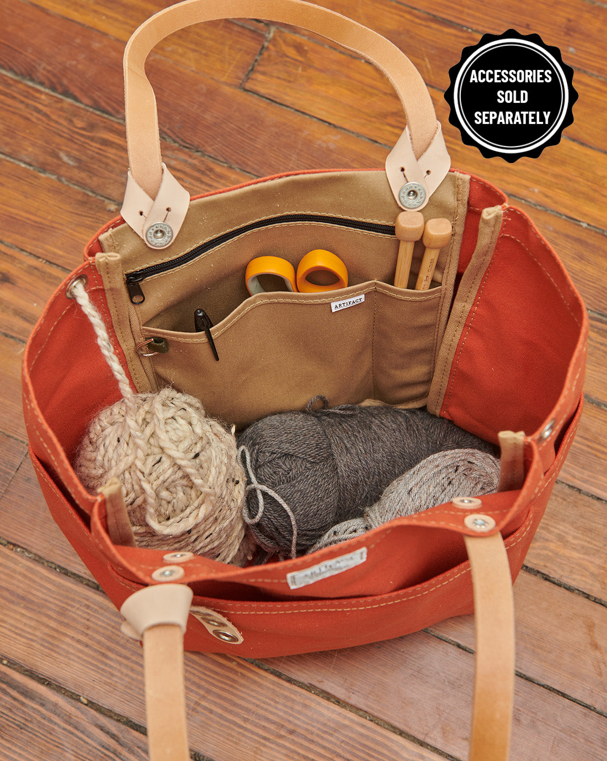 Papaya - Tote Insert, Yarn Tender, Needles, Sharpie, Scissors, & Yarn Not Included 