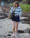 Knitwear designer Alicia Plummer carrying the Olive ARTIFACT Project Tote in Duck Canvas.