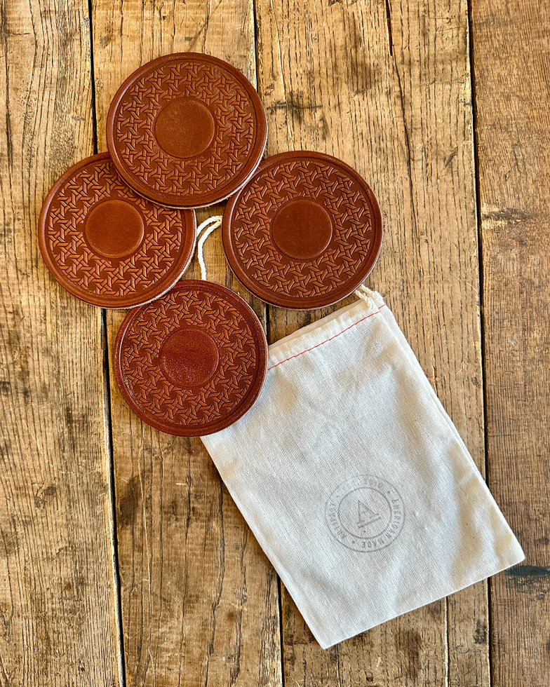 Leather Coaster Set Cane Pattern - SALE
