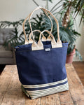 Market Tote in Navy Canvas & Upcycled Awning