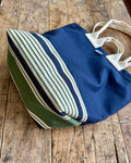 Market Tote in Navy Canvas & Upcycled Awning