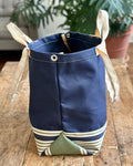 Market Tote in Navy Canvas & Upcycled Awning