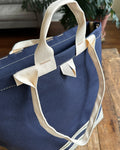 Market Tote in Navy Canvas & Upcycled Awning