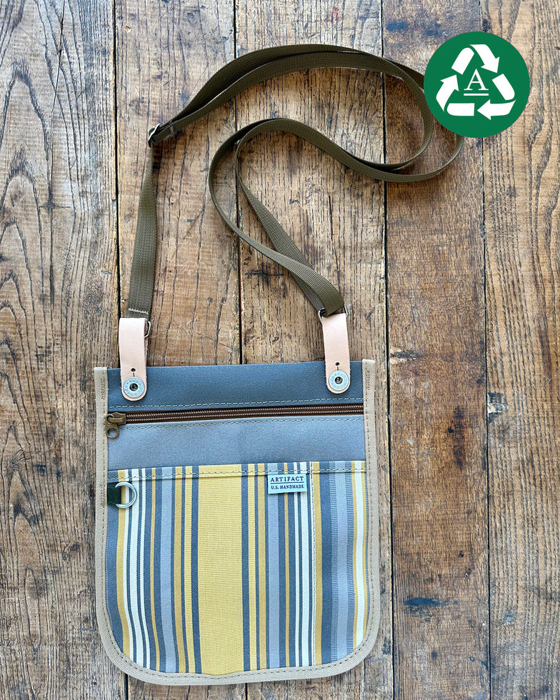 Slim Crossbody & Tote Organizer in Upcycled Awning - Steel