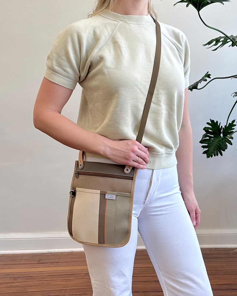 Slim Crossbody & Tote Organizer in Upcycled Awning - Seafoam