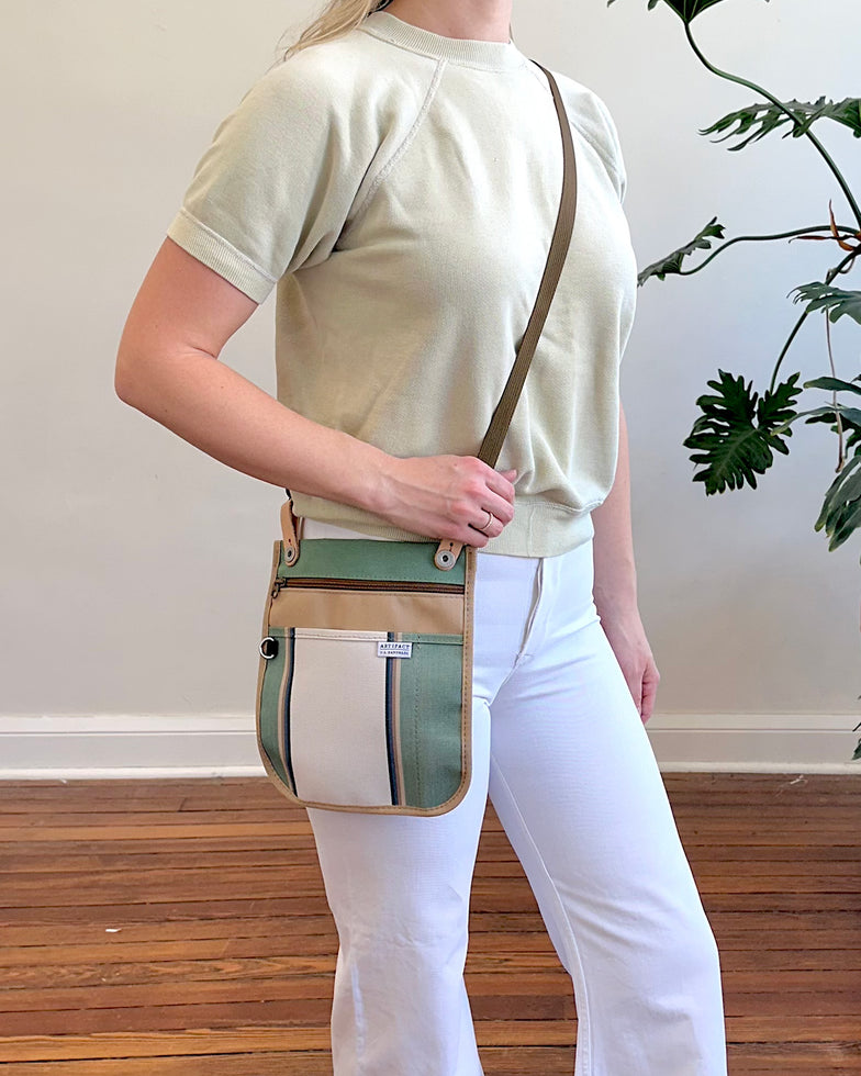 Slim Crossbody & Tote Organizer in Upcycled Awning - Pistachio
