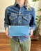 Zip Pouch in Upcycled Rubberized Vintage Awning - Blue