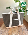 Beach & Boat Tote in Canvas & Upcycled Awning - Olive