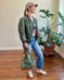 Drawstring Backpack in Military Flight Jacket Satin