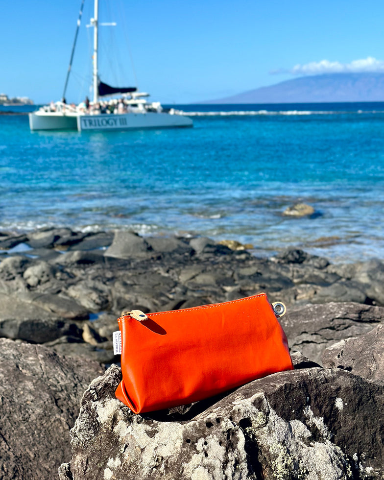 Zip Pouch in Upcycled Vintage Rubberized Canvas