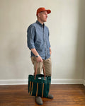 Day Tote in Upcycled Awning Material & Canvas - Green Repp Stripe