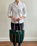 Day Tote in Upcycled Awning Material & Canvas - Green Repp Stripe
