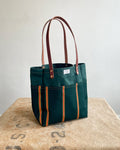 Day Tote in Upcycled Awning Material & Canvas - Green Repp Stripe