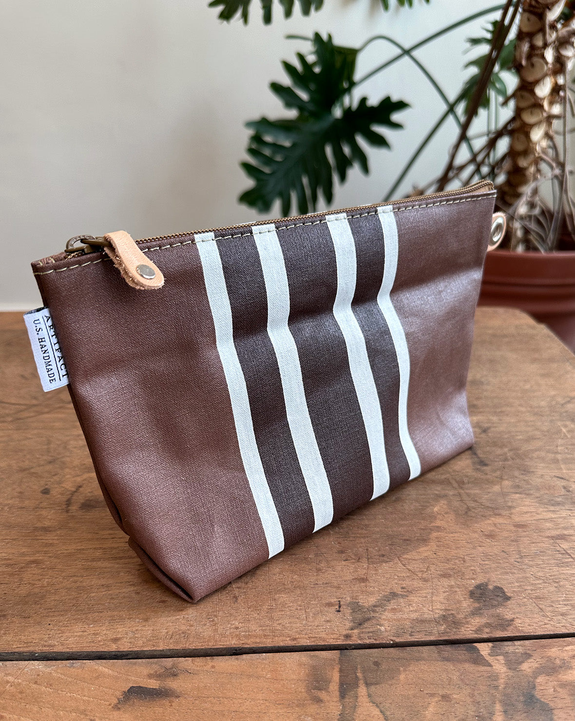 Zip Pouch in Upcycled Antique Awning Canvas