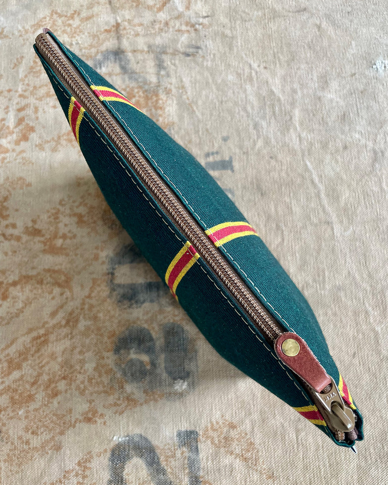 Zip Pouch in Upcycled Awning Cloth - Green Repp Stripe