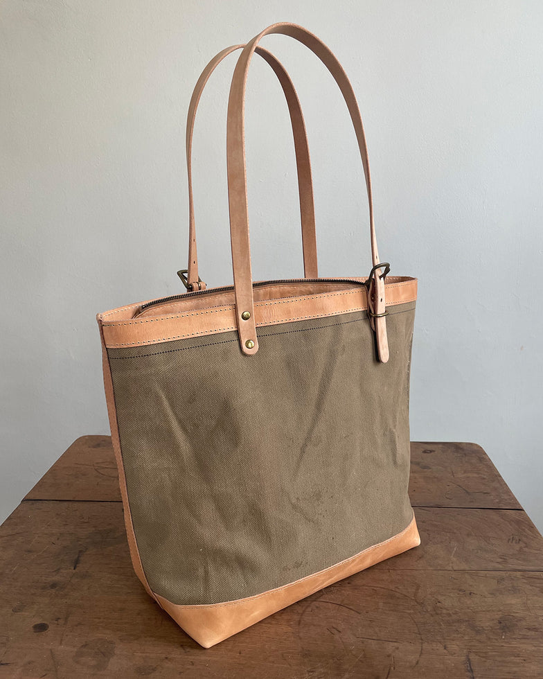 Zipper Tote From Antique Upcycled Canvas