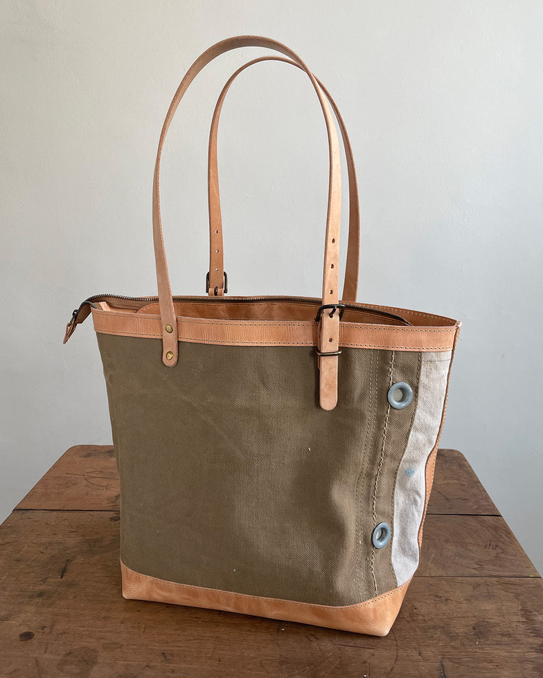 Zipper Tote From Antique Upcycled Canvas