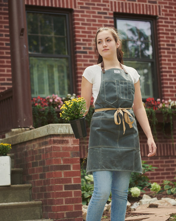 Workshop Apron w/ Cross-Back Cotton Ties in Cone Mills Denim