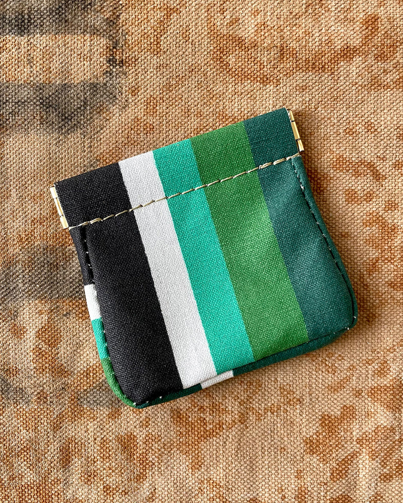 Squeeze Pouch in Upcycled Antique Awning - Green Black