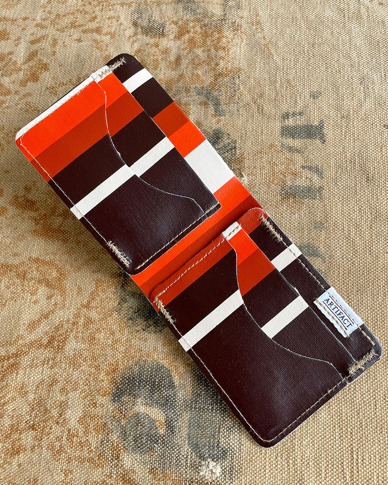 Bifold Wallet in Upcycled Antique Awning - Brown 70's Stripe