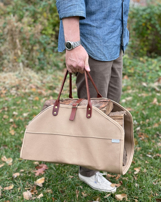 Log Carrier in Heavy Canvas & Leather